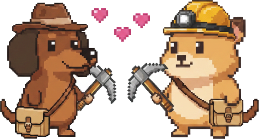The dog in the fedora and the pika in the hard hat, hearts between them